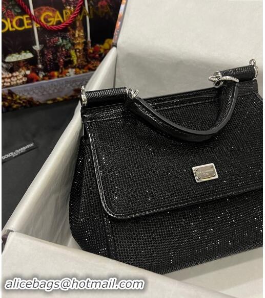 Shop Grade Dolce&Gabbana Small Sicily handbag with Crystals D9037 All Black 2024