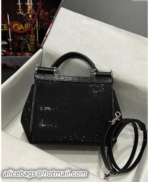 Shop Grade Dolce&Gabbana Small Sicily handbag with Crystals D9037 All Black 2024