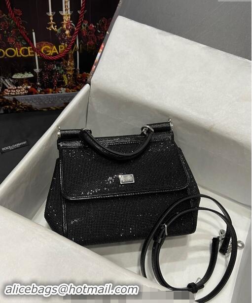 Shop Grade Dolce&Gabbana Small Sicily handbag with Crystals D9037 All Black 2024