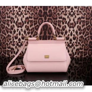 Famous Brand Dolce&Gabbana Small Sicily handbag in Grained Leather BB6112 Light Pink 2024