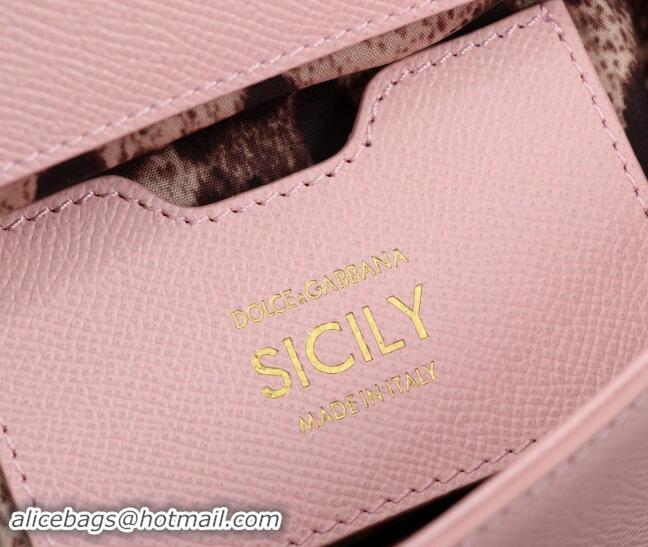 Famous Brand Dolce&Gabbana Small Sicily handbag in Grained Leather BB6112 Light Pink 2024