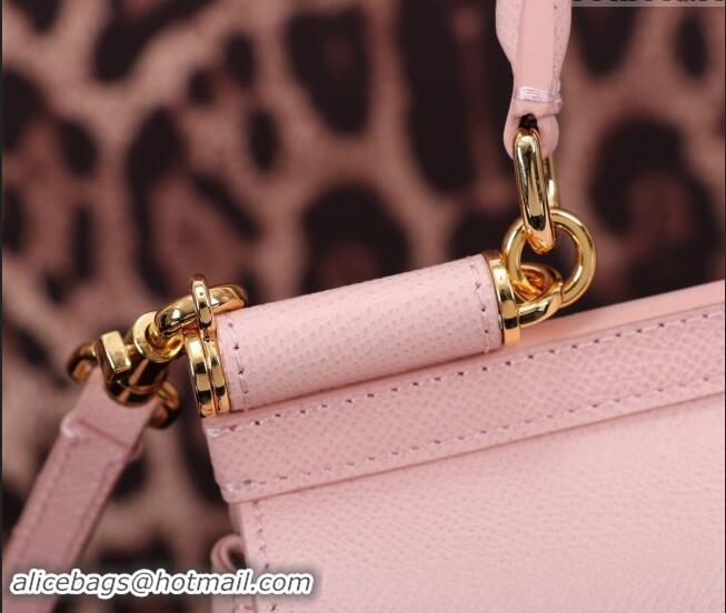 Famous Brand Dolce&Gabbana Small Sicily handbag in Grained Leather BB6112 Light Pink 2024