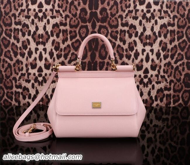 Famous Brand Dolce&Gabbana Small Sicily handbag in Grained Leather BB6112 Light Pink 2024