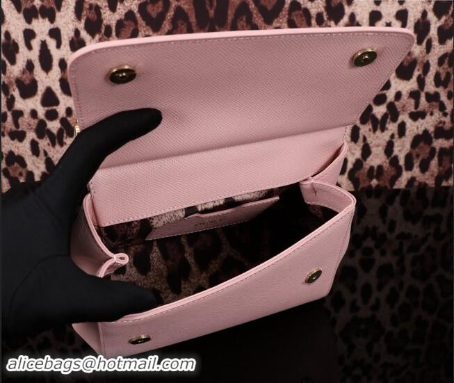 Famous Brand Dolce&Gabbana Small Sicily handbag in Grained Leather BB6112 Light Pink 2024