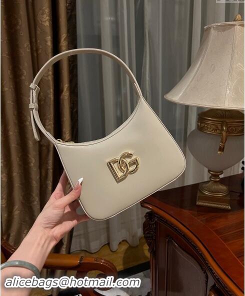 Promotional Dolce & Gabbana 3.5 Hobo Calfskin Shoulder bag with DG Logo 9040 Light Grey 2024