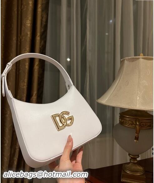 Fashion Discount Dolce & Gabbana 3.5 Hobo Calfskin Shoulder bag with DG Logo 9040 White 2024