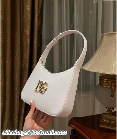 Fashion Discount Dolce & Gabbana 3.5 Hobo Calfskin Shoulder bag with DG Logo 9040 White 2024