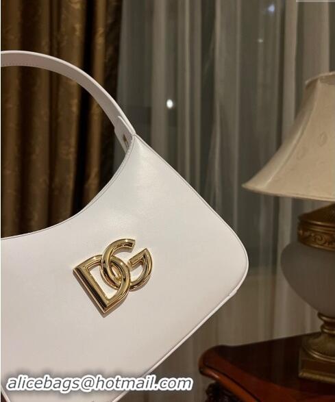 Fashion Discount Dolce & Gabbana 3.5 Hobo Calfskin Shoulder bag with DG Logo 9040 White 2024