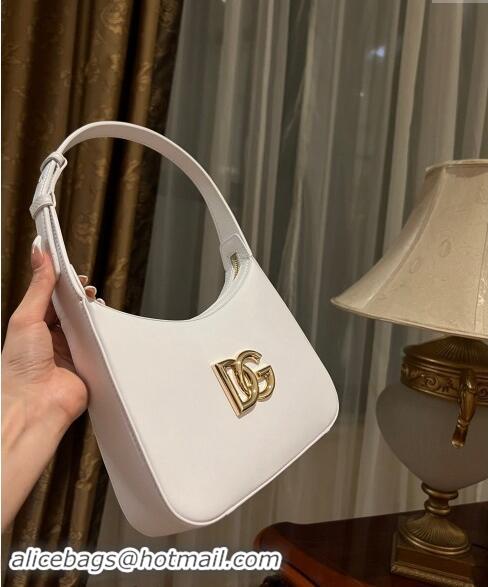 Fashion Discount Dolce & Gabbana 3.5 Hobo Calfskin Shoulder bag with DG Logo 9040 White 2024