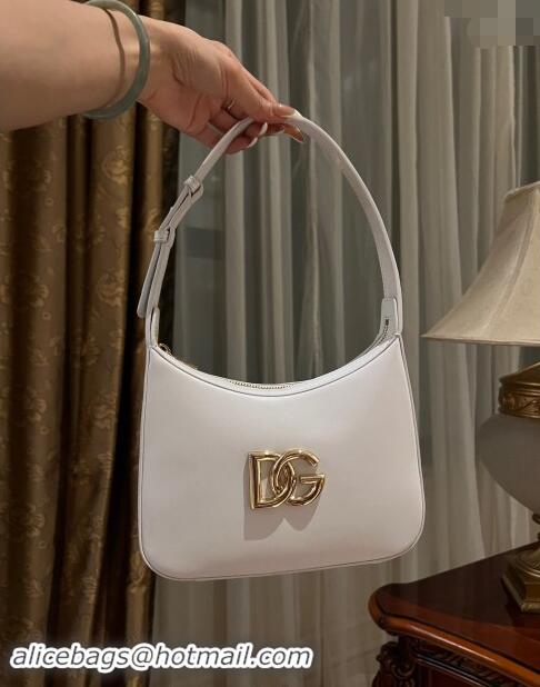 Fashion Discount Dolce & Gabbana 3.5 Hobo Calfskin Shoulder bag with DG Logo 9040 White 2024