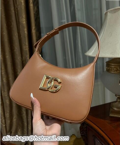 Buy Fashionable Dolce & Gabbana 3.5 Hobo Calfskin Shoulder bag with DG Logo 9040 Brown 2024