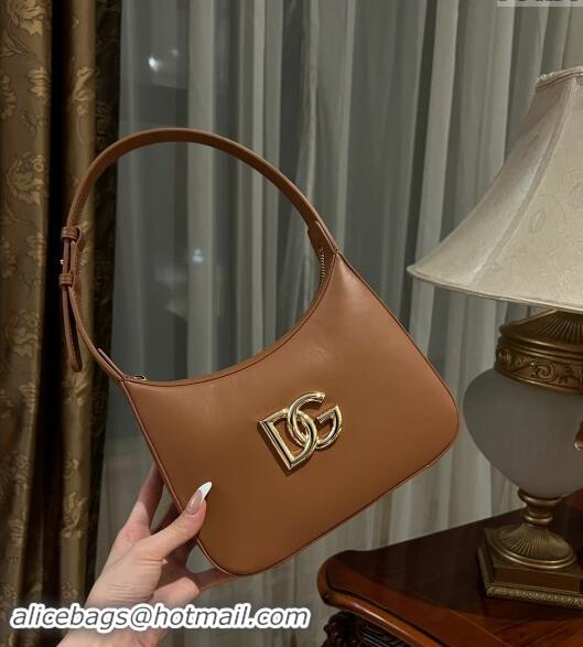 Buy Fashionable Dolce & Gabbana 3.5 Hobo Calfskin Shoulder bag with DG Logo 9040 Brown 2024