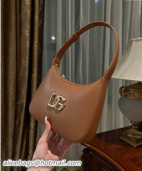 Buy Fashionable Dolce & Gabbana 3.5 Hobo Calfskin Shoulder bag with DG Logo 9040 Brown 2024