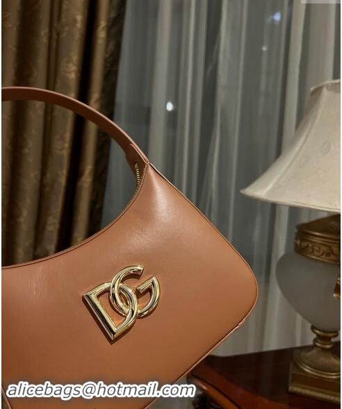 Buy Fashionable Dolce & Gabbana 3.5 Hobo Calfskin Shoulder bag with DG Logo 9040 Brown 2024