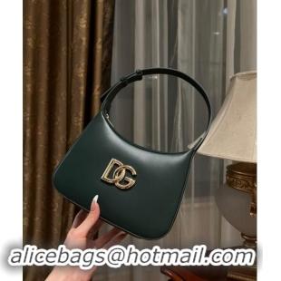 New Design Dolce & Gabbana 3.5 Hobo Calfskin Shoulder bag with DG Logo 9040 Dark Green 2024