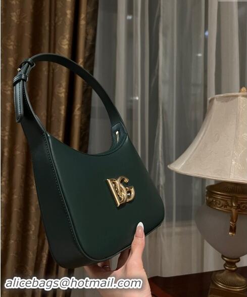 New Design Dolce & Gabbana 3.5 Hobo Calfskin Shoulder bag with DG Logo 9040 Dark Green 2024