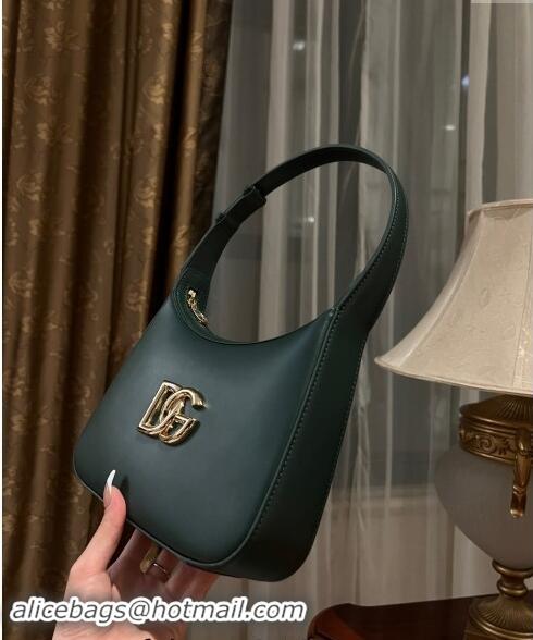 New Design Dolce & Gabbana 3.5 Hobo Calfskin Shoulder bag with DG Logo 9040 Dark Green 2024