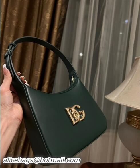 New Design Dolce & Gabbana 3.5 Hobo Calfskin Shoulder bag with DG Logo 9040 Dark Green 2024