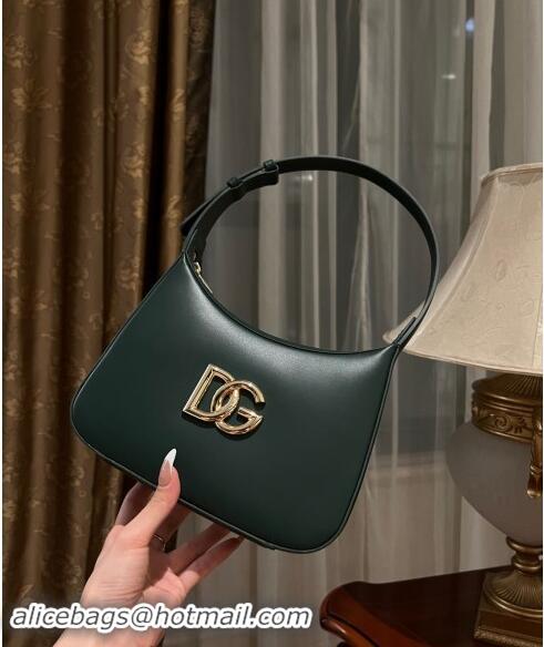 New Design Dolce & Gabbana 3.5 Hobo Calfskin Shoulder bag with DG Logo 9040 Dark Green 2024