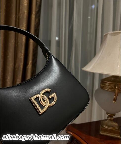 Luxury Discount Dolce & Gabbana 3.5 Hobo Calfskin Shoulder bag with DG Logo 9040 Black 2024