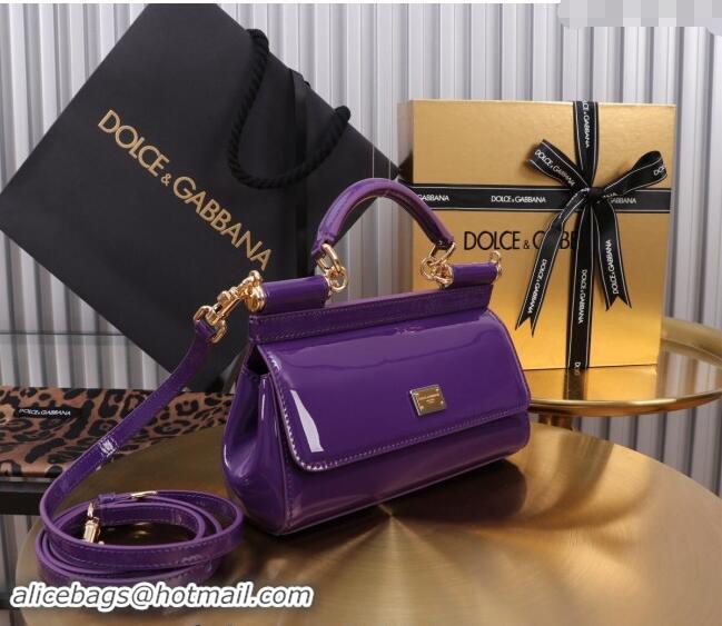 Famous Brand Dolce&Gabbana Patent Calfskin Mini Sicily handbag BB6111 Purple 2024