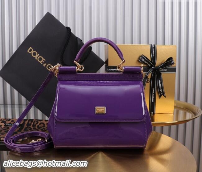 Big Discount Dolce&Gabbana Patent Calfskin Small Sicily handbag BB6112 Purple 2024