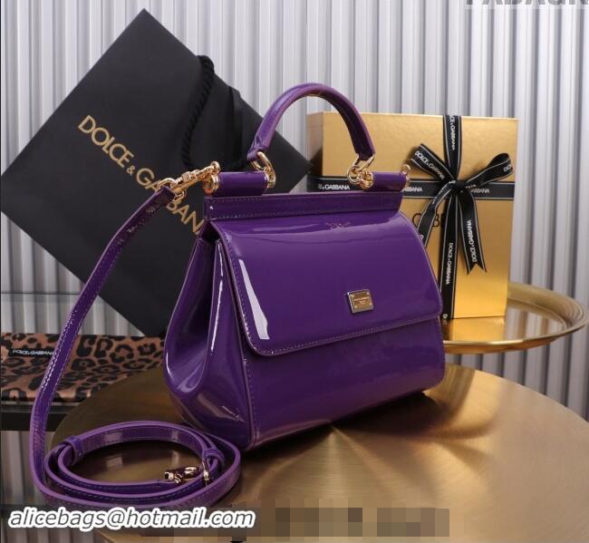 Big Discount Dolce&Gabbana Patent Calfskin Small Sicily handbag BB6112 Purple 2024