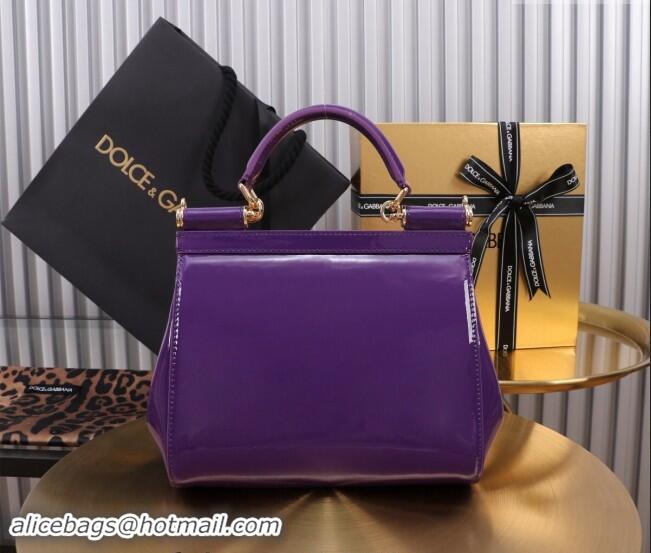 Big Discount Dolce&Gabbana Patent Calfskin Small Sicily handbag BB6112 Purple 2024