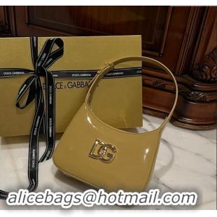 Best Price Dolce & Gabbana 3.5 Hobo Shoulder bag with DG Logo in Patent Leather D3016 Apricot 2024