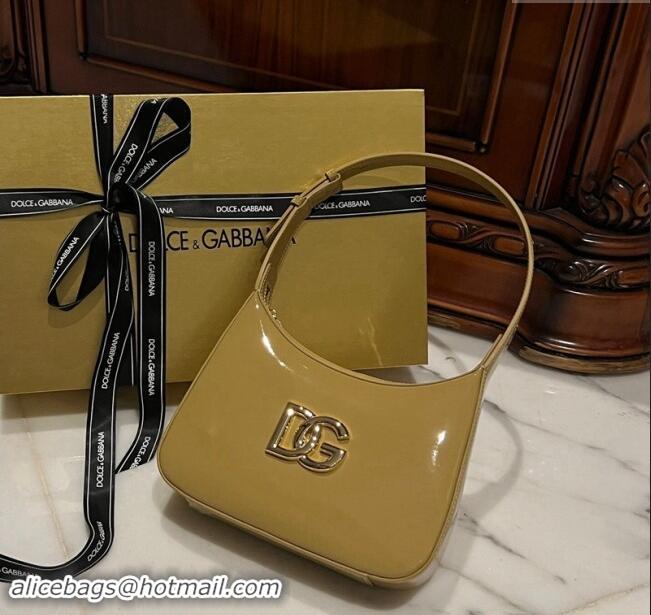 Best Price Dolce & Gabbana 3.5 Hobo Shoulder bag with DG Logo in Patent Leather D3016 Apricot 2024