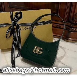 Promotional Dolce & Gabbana 3.5 Hobo Shoulder bag with DG Logo in Patent Leather D3016 Dark Green 2024