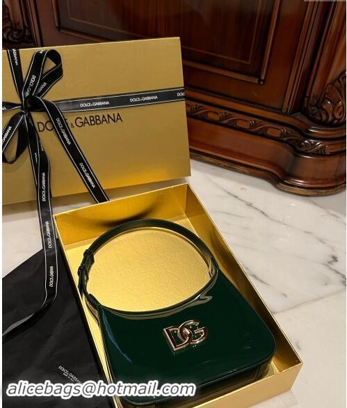 Promotional Dolce & Gabbana 3.5 Hobo Shoulder bag with DG Logo in Patent Leather D3016 Dark Green 2024