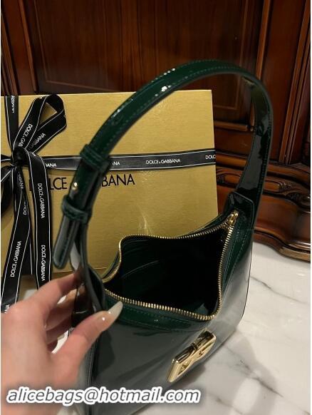 Promotional Dolce & Gabbana 3.5 Hobo Shoulder bag with DG Logo in Patent Leather D3016 Dark Green 2024