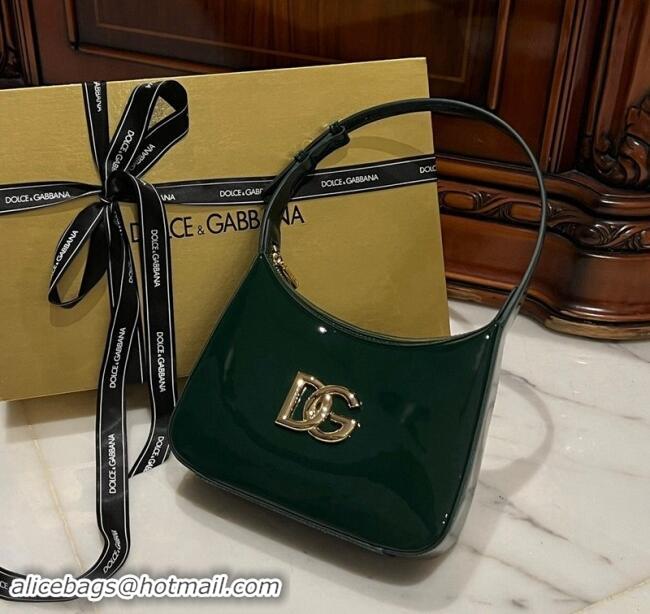 Promotional Dolce & Gabbana 3.5 Hobo Shoulder bag with DG Logo in Patent Leather D3016 Dark Green 2024