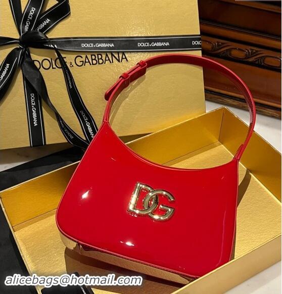 New Fashion Dolce & Gabbana 3.5 Hobo Shoulder bag with DG Logo in Patent Leather D3016 Red 2024