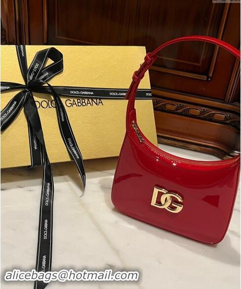 New Fashion Dolce & Gabbana 3.5 Hobo Shoulder bag with DG Logo in Patent Leather D3016 Red 2024