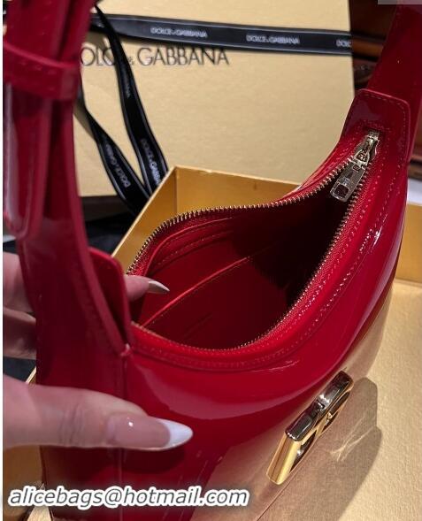 New Fashion Dolce & Gabbana 3.5 Hobo Shoulder bag with DG Logo in Patent Leather D3016 Red 2024