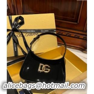 Popular Style Dolce & Gabbana 3.5 Hobo Shoulder bag with DG Logo in Patent Leather D3016 Black 2024