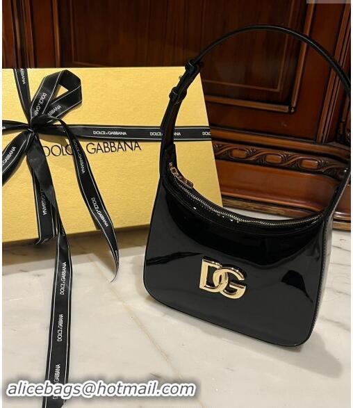 Popular Style Dolce & Gabbana 3.5 Hobo Shoulder bag with DG Logo in Patent Leather D3016 Black 2024