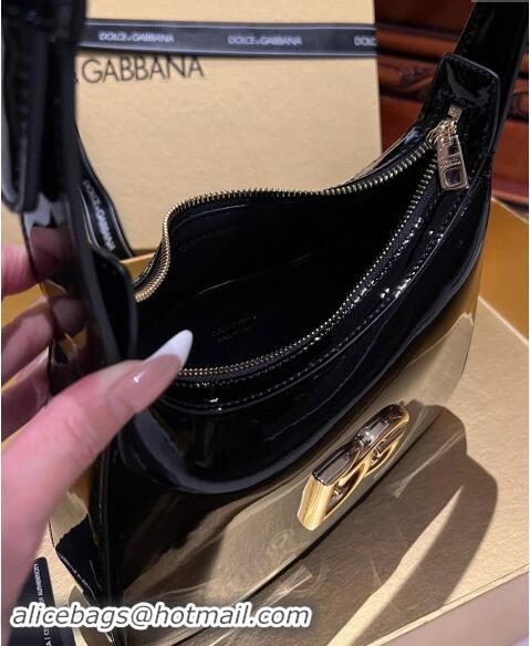 Popular Style Dolce & Gabbana 3.5 Hobo Shoulder bag with DG Logo in Patent Leather D3016 Black 2024