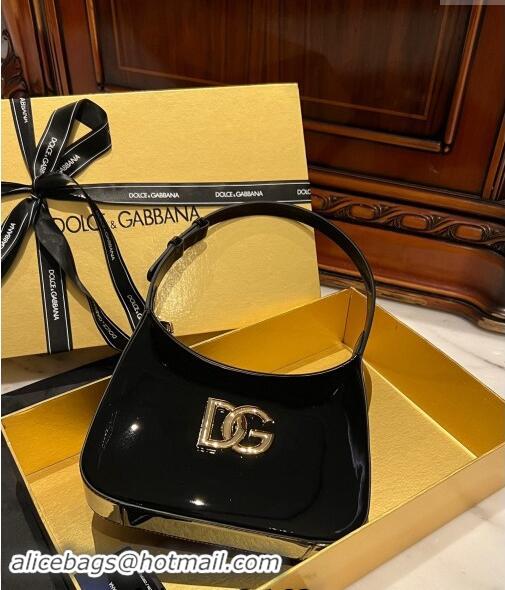 Popular Style Dolce & Gabbana 3.5 Hobo Shoulder bag with DG Logo in Patent Leather D3016 Black 2024