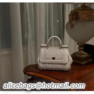 Discount Dolce & Gabbana Medium Sicily bag in Woven Nappa Leather 0419 Light Grey 2024