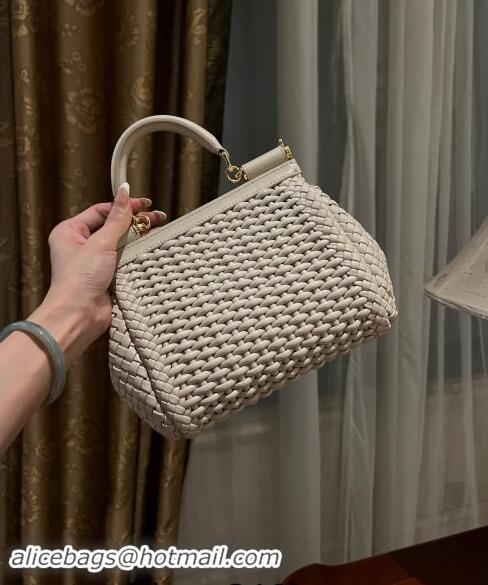 Discount Dolce & Gabbana Medium Sicily bag in Woven Nappa Leather 0419 Light Grey 2024