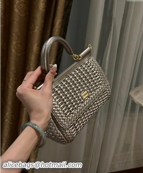 Unique Style Dolce & Gabbana Medium Sicily bag in Woven Nappa Leather 0419 Silver 2024