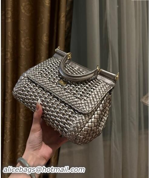 Unique Style Dolce & Gabbana Medium Sicily bag in Woven Nappa Leather 0419 Silver 2024