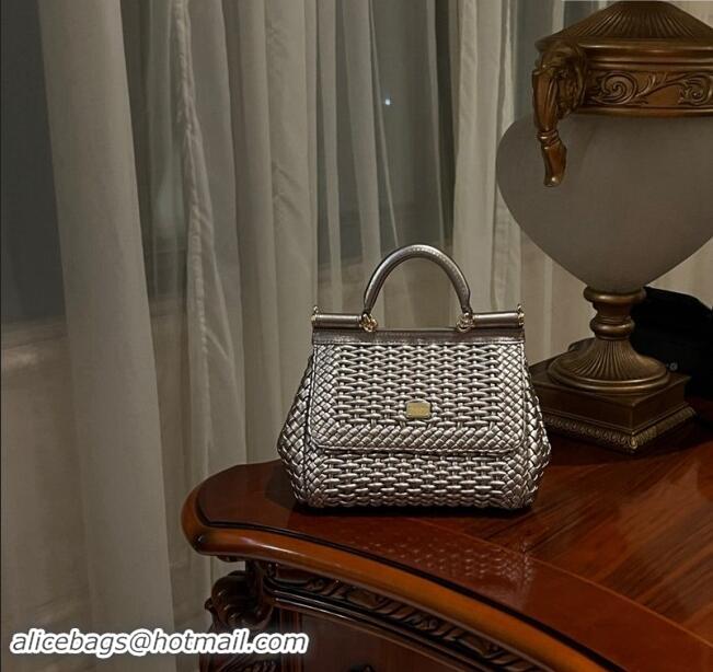 Unique Style Dolce & Gabbana Medium Sicily bag in Woven Nappa Leather 0419 Silver 2024