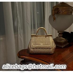 Buy Fashionable Dolce & Gabbana Medium Sicily bag in Woven Nappa Leather 0419 Gold 2024