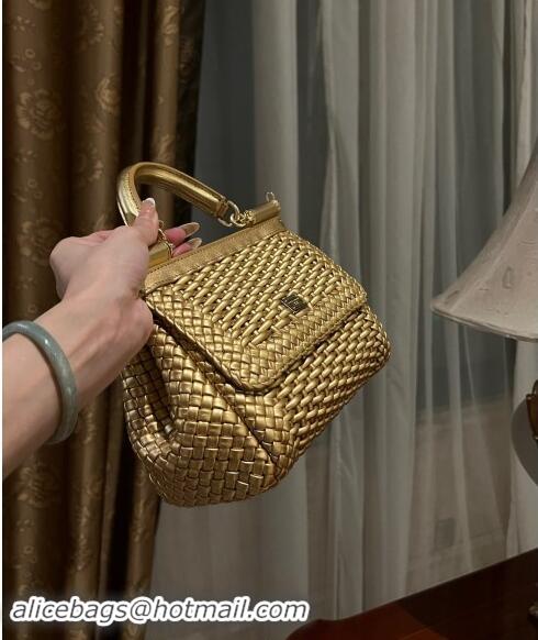 Buy Fashionable Dolce & Gabbana Medium Sicily bag in Woven Nappa Leather 0419 Gold 2024