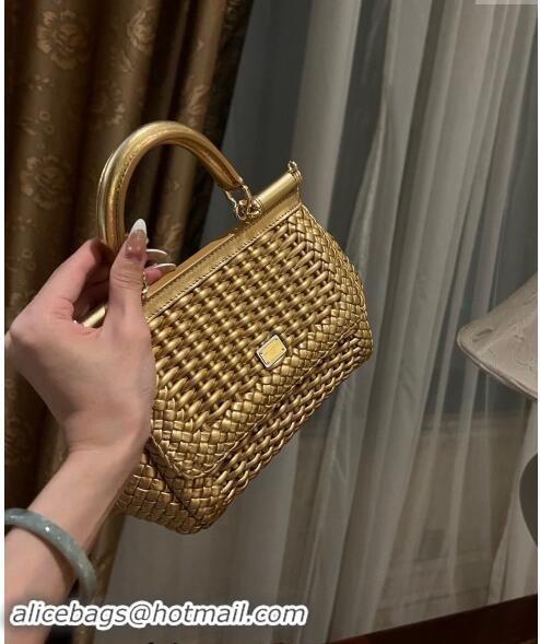 Buy Fashionable Dolce & Gabbana Medium Sicily bag in Woven Nappa Leather 0419 Gold 2024