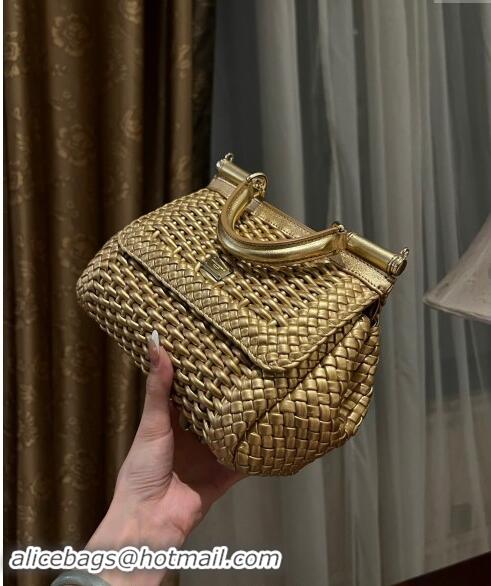 Buy Fashionable Dolce & Gabbana Medium Sicily bag in Woven Nappa Leather 0419 Gold 2024